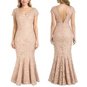 Nicole Bakti Sequin Embroidered Evening Gown Dress Dusty Rose Pink Size 6